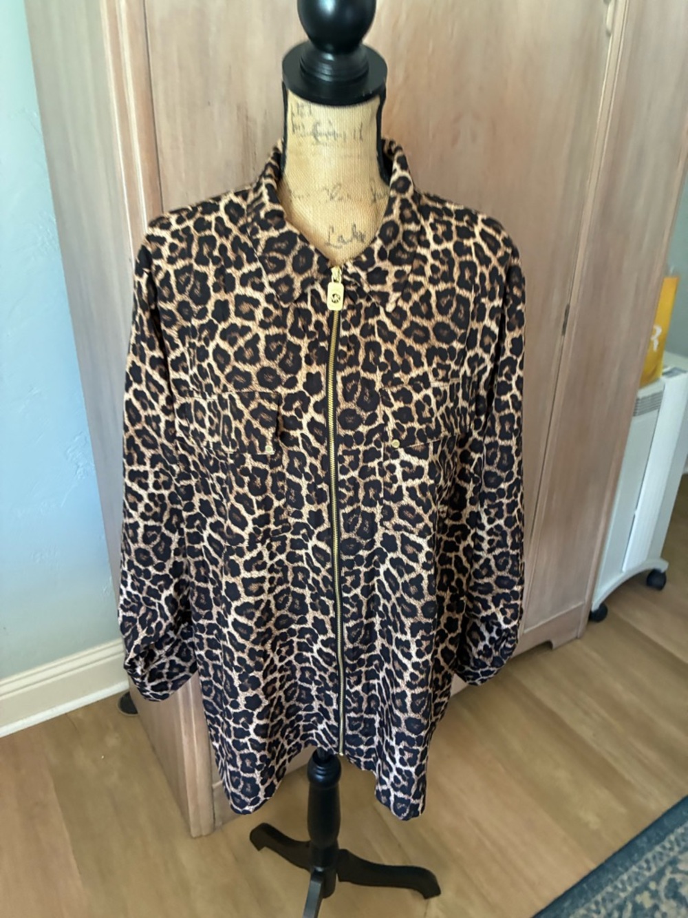 Michael Kors Leopard Animal Print Zipper blouse top jacket Plus Size 3X New - Picture 5 of 16